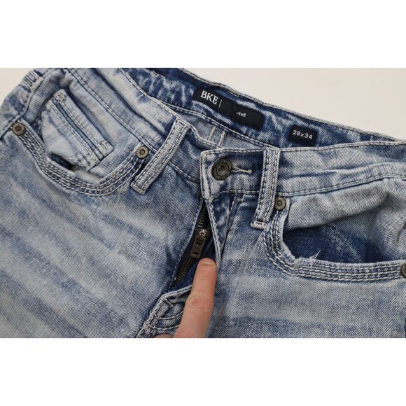 Buckle BKE Mens 28x34 Thick Stitch Stretch Jake Bootcut Denim Jeans Acid Wash - Picture 8 of 14